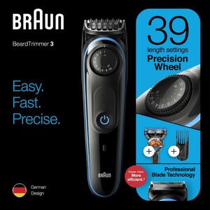 braun baardtrimmer bt3240 zwart/blauw