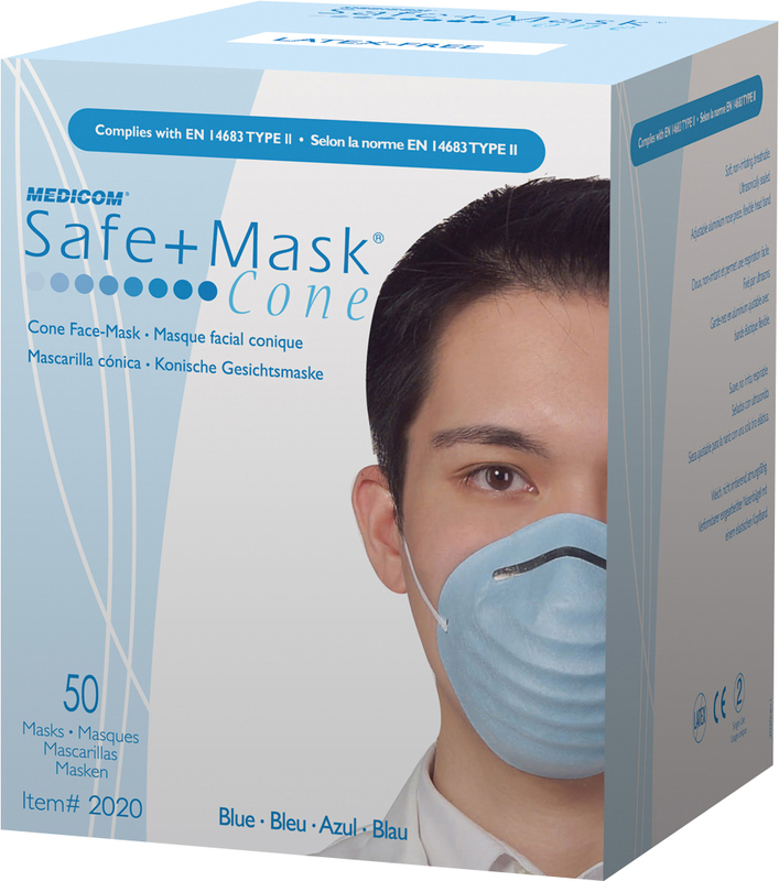 Safe+mask mondsnoetjes cone facemask blauw 50st